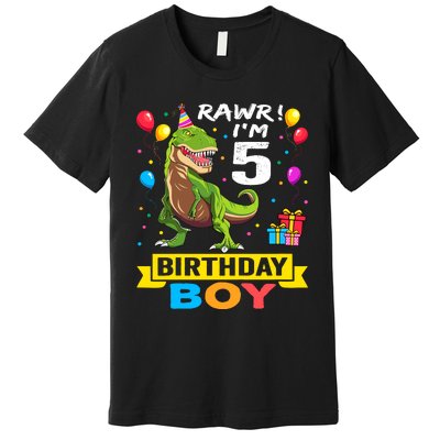 5 Year Old 5th Birthday Boy T Rex Dinosaur Premium T-Shirt