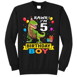 5 Year Old 5th Birthday Boy T Rex Dinosaur Tall Sweatshirt