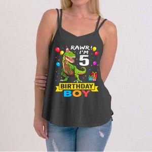 5 Year Old 5th Birthday Boy T Rex Dinosaur Women's Strappy Tank