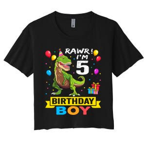 5 Year Old 5th Birthday Boy T Rex Dinosaur Women's Crop Top Tee