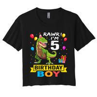 5 Year Old 5th Birthday Boy T Rex Dinosaur Women's Crop Top Tee