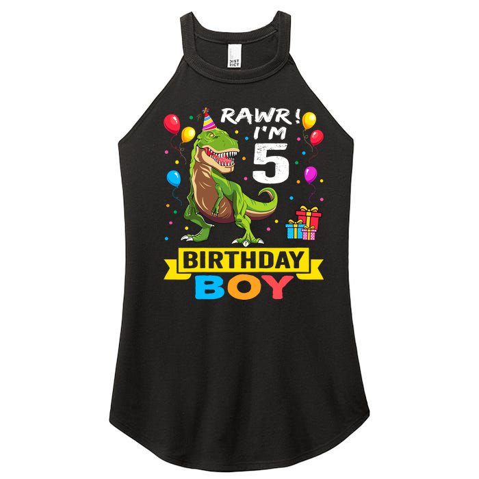 5 Year Old 5th Birthday Boy T Rex Dinosaur Women's Perfect Tri Rocker Tank