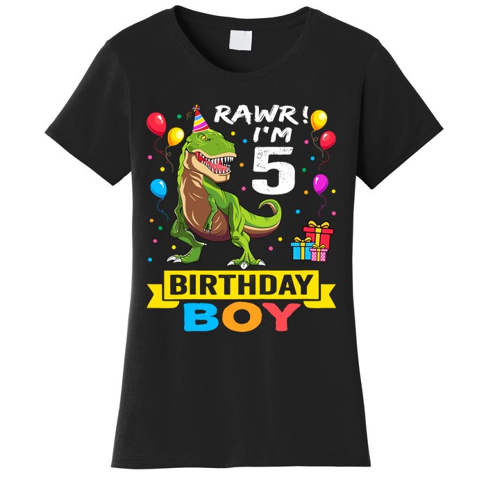 5 Year Old 5th Birthday Boy T Rex Dinosaur Women's T-Shirt