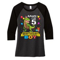 5 Year Old 5th Birthday Boy T Rex Dinosaur Women's Tri-Blend 3/4-Sleeve Raglan Shirt