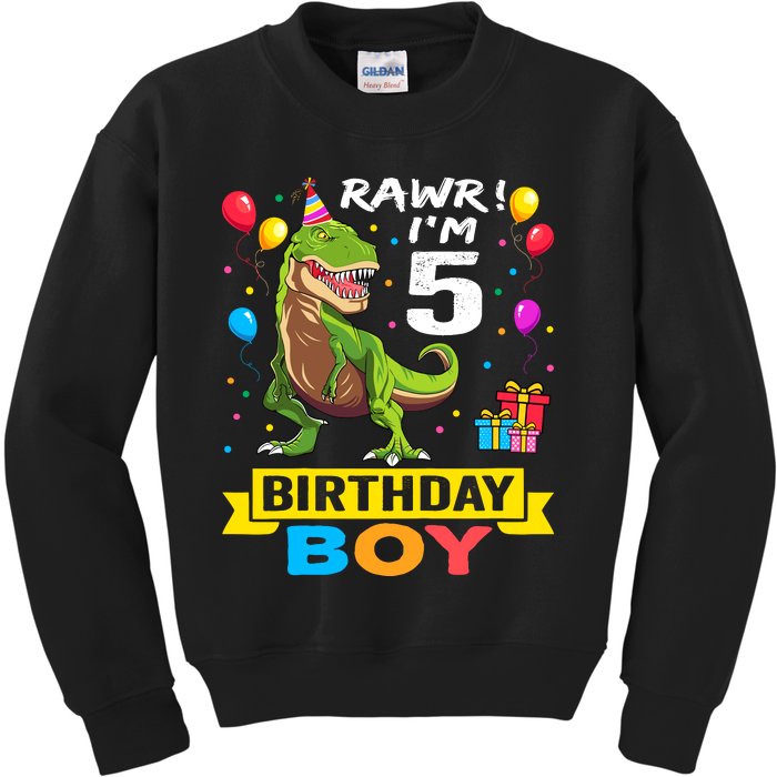 5 Year Old 5th Birthday Boy T Rex Dinosaur Kids Sweatshirt