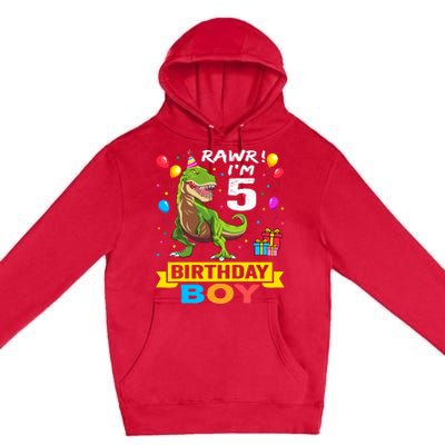 5 Year Old 5th Birthday Boy T Rex Dinosaur Premium Pullover Hoodie