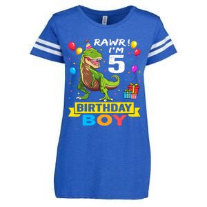 5 Year Old 5th Birthday Boy T Rex Dinosaur Enza Ladies Jersey Football T-Shirt