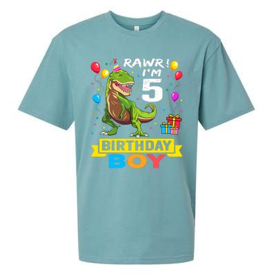 5 Year Old 5th Birthday Boy T Rex Dinosaur Sueded Cloud Jersey T-Shirt