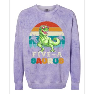 5 Year Old Dinosaur Birthday 5th T Rex Dino Five Saurus Gift Colorblast Crewneck Sweatshirt