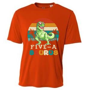 5 Year Old Dinosaur Birthday 5th T Rex Dino Five Saurus Gift Cooling Performance Crew T-Shirt