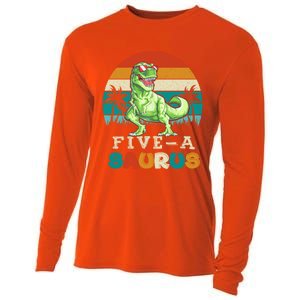 5 Year Old Dinosaur Birthday 5th T Rex Dino Five Saurus Gift Cooling Performance Long Sleeve Crew