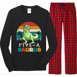 5 Year Old Dinosaur Birthday 5th T Rex Dino Five Saurus Gift Long Sleeve Pajama Set