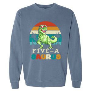 5 Year Old Dinosaur Birthday 5th T Rex Dino Five Saurus Gift Garment-Dyed Sweatshirt