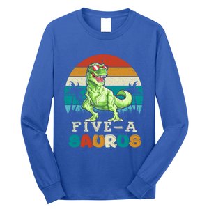 5 Year Old Dinosaur Birthday 5th T Rex Dino Five Saurus Gift Long Sleeve Shirt