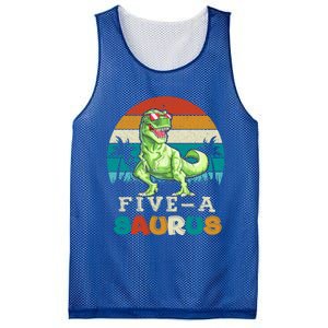 5 Year Old Dinosaur Birthday 5th T Rex Dino Five Saurus Gift Mesh Reversible Basketball Jersey Tank