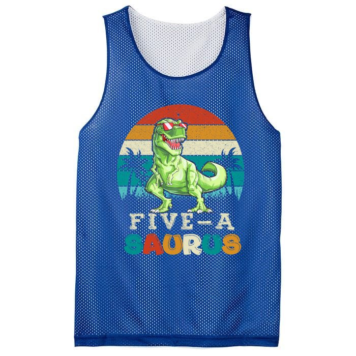 5 Year Old Dinosaur Birthday 5th T Rex Dino Five Saurus Gift Mesh Reversible Basketball Jersey Tank