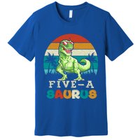 5 Year Old Dinosaur Birthday 5th T Rex Dino Five Saurus Gift Premium T-Shirt