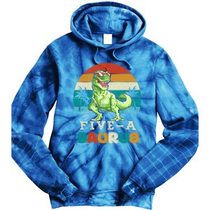 5 Year Old Dinosaur Birthday 5th T Rex Dino Five Saurus Gift Tie Dye Hoodie