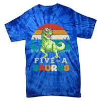 5 Year Old Dinosaur Birthday 5th T Rex Dino Five Saurus Gift Tie-Dye T-Shirt