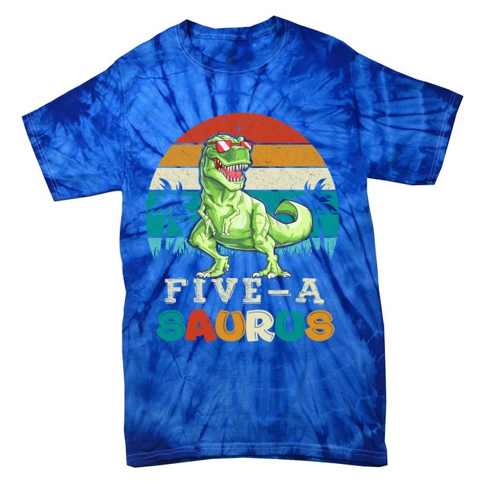 5 Year Old Dinosaur Birthday 5th T Rex Dino Five Saurus Gift Tie-Dye T-Shirt