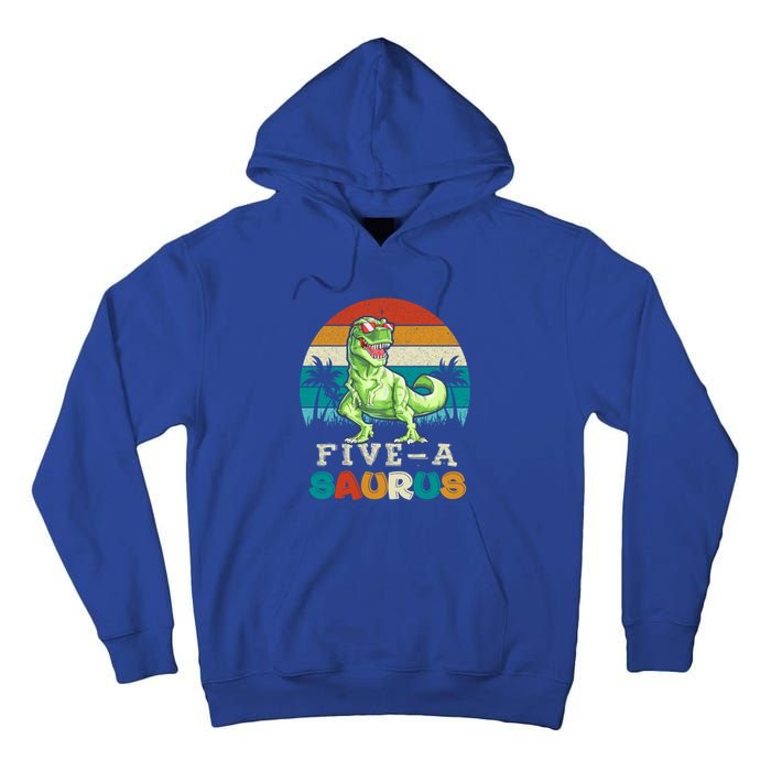 5 Year Old Dinosaur Birthday 5th T Rex Dino Five Saurus Gift Tall Hoodie