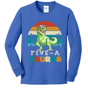 5 Year Old Dinosaur Birthday 5th T Rex Dino Five Saurus Gift Kids Long Sleeve Shirt