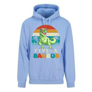 5 Year Old Dinosaur Birthday 5th T Rex Dino Five Saurus Gift Unisex Surf Hoodie