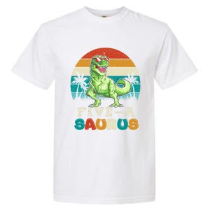 5 Year Old Dinosaur Birthday 5th T Rex Dino Five Saurus Gift Garment-Dyed Heavyweight T-Shirt