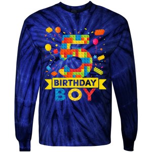 5 Year Old Building Blocks 5th Birthday Boy Tie-Dye Long Sleeve Shirt