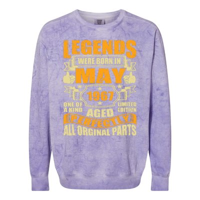 57 Years Old Legends Were Born In May 1967 57th Birthday Colorblast Crewneck Sweatshirt