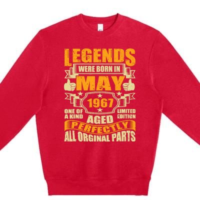 57 Years Old Legends Were Born In May 1967 57th Birthday Premium Crewneck Sweatshirt