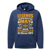 57 Years Old Legends Were Born In May 1967 57th Birthday Performance Fleece Hoodie