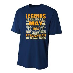 57 Years Old Legends Were Born In May 1967 57th Birthday Youth Performance Sprint T-Shirt