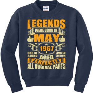 57 Years Old Legends Were Born In May 1967 57th Birthday Kids Sweatshirt