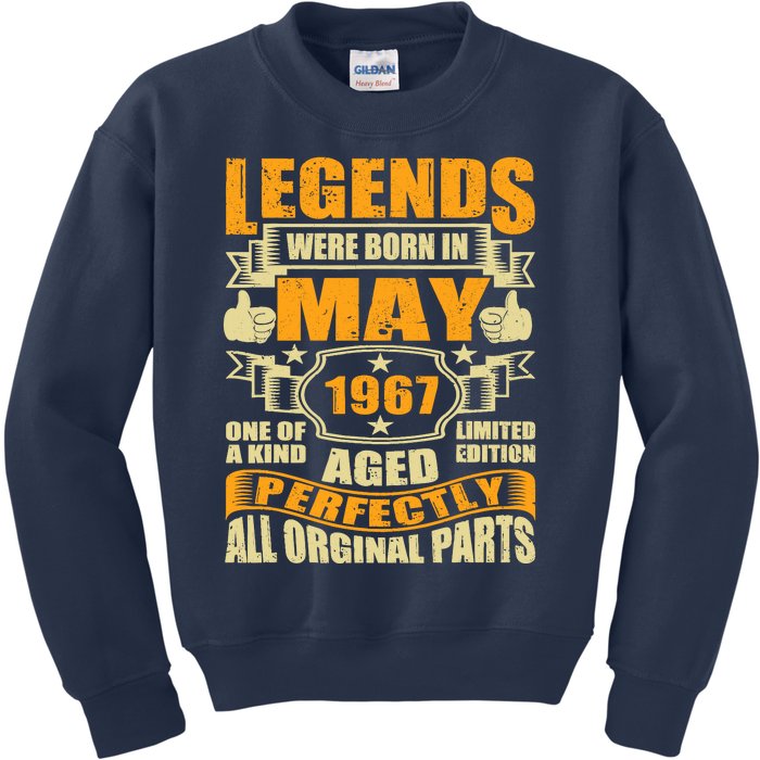 57 Years Old Legends Were Born In May 1967 57th Birthday Kids Sweatshirt