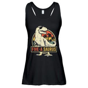 5 Year Old Dinosaur Birthday 5th T Rex Dino Five Saurus Ladies Essential Flowy Tank