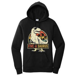 5 Year Old Dinosaur Birthday 5th T Rex Dino Five Saurus Women's Pullover Hoodie