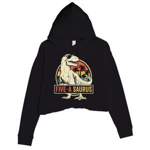 5 Year Old Dinosaur Birthday 5th T Rex Dino Five Saurus Crop Fleece Hoodie