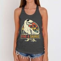 5 Year Old Dinosaur Birthday 5th T Rex Dino Five Saurus Women's Knotted Racerback Tank