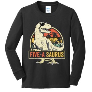 5 Year Old Dinosaur Birthday 5th T Rex Dino Five Saurus Kids Long Sleeve Shirt