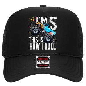 5 Year Old Gift Cool 5th Birthday Boy Gift For Monster Truck Car Lovers High Crown Mesh Back Trucker Hat