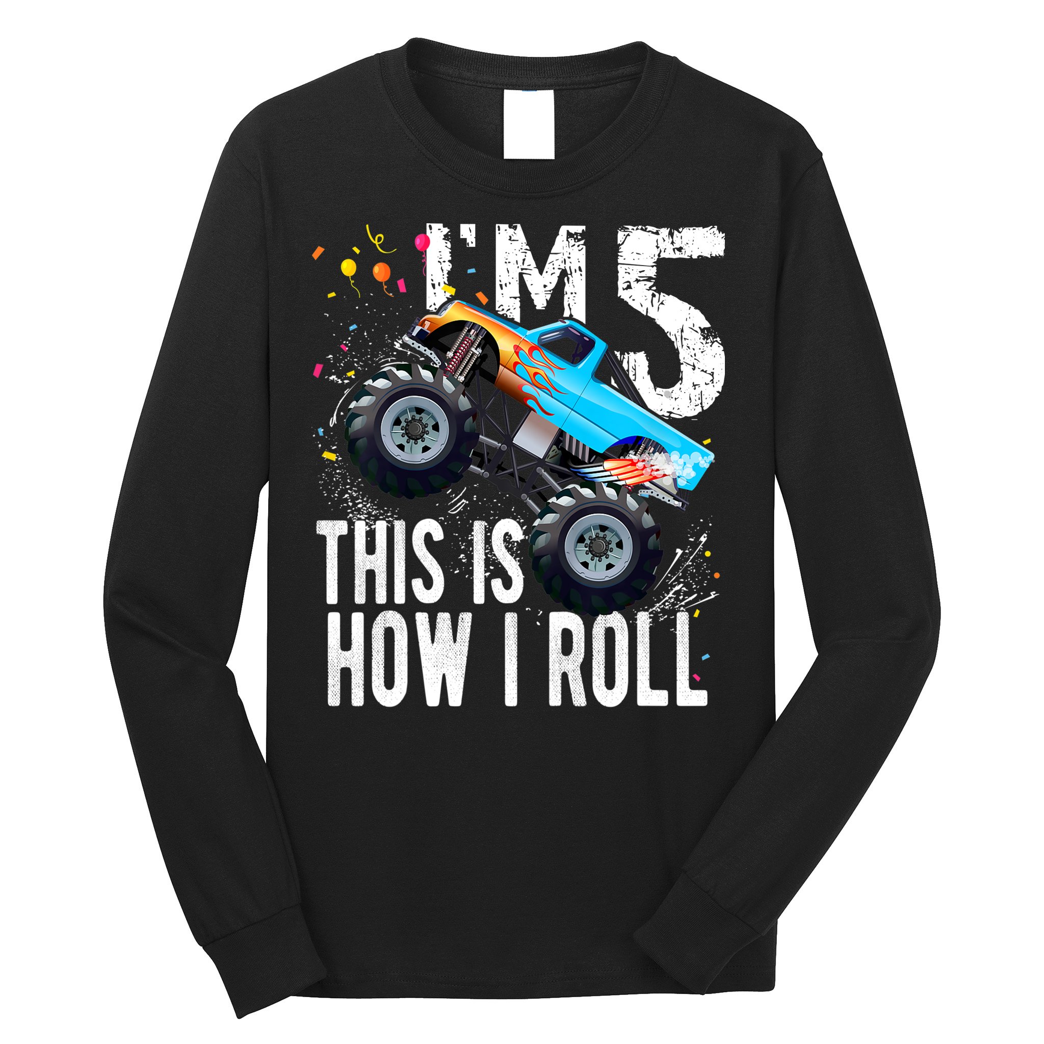 5 Year Old Gift Cool 5th Birthday Boy Gift For Monster Truck Car Lovers Long Sleeve Shirt