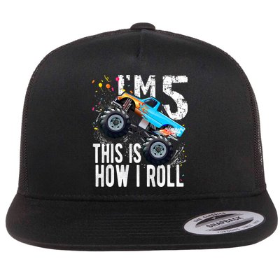 5 Year Old Gift Cool 5th Birthday Boy Gift For Monster Truck Car Lovers Flatbill Hat