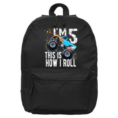 5 Year Old Gift Cool 5th Birthday Boy Gift For Monster Truck Car Lovers 16 in Basic Backpack