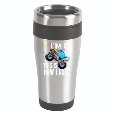 5 Year Old Gift Cool 5th Birthday Boy Gift For Monster Truck Car Lovers 16oz Travel Tumbler