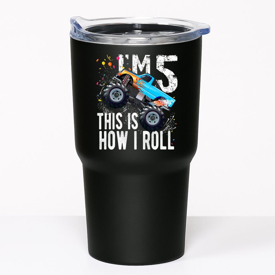 5 Year Old Gift Cool 5th Birthday Boy Gift For Monster Truck Car Lovers Tumbler
