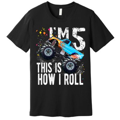 5 Year Old Gift Cool 5th Birthday Boy Gift For Monster Truck Car Lovers Premium T-Shirt