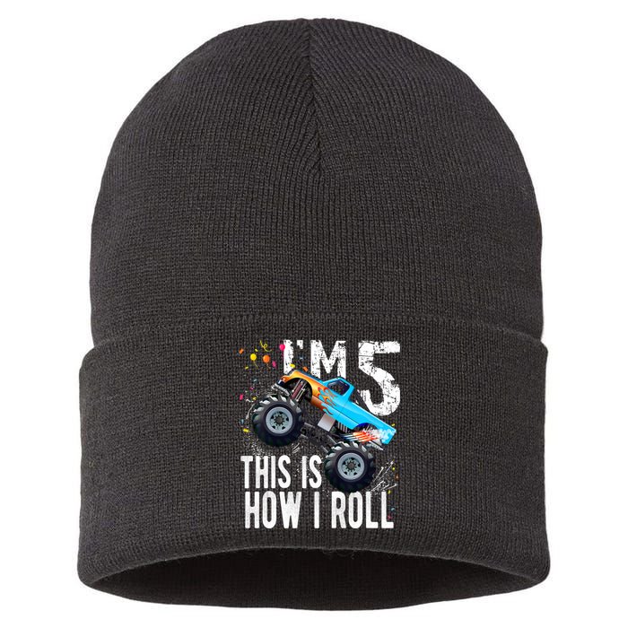 5 Year Old Gift Cool 5th Birthday Boy Gift For Monster Truck Car Lovers Sustainable Knit Beanie