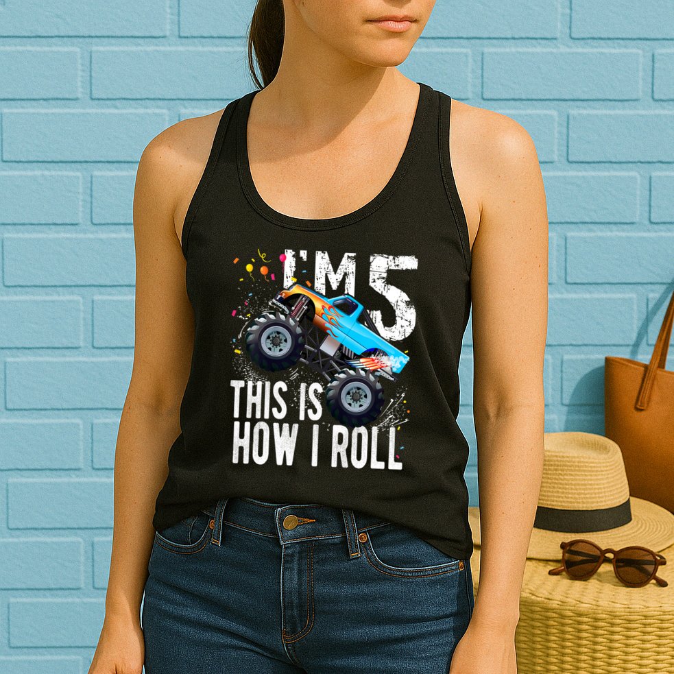 5 Year Old Gift Cool 5th Birthday Boy Gift For Monster Truck Car Lovers Womens Tank Top