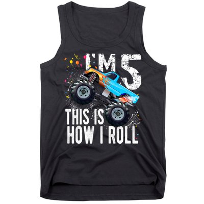5 Year Old Gift Cool 5th Birthday Boy Gift For Monster Truck Car Lovers Tank Top